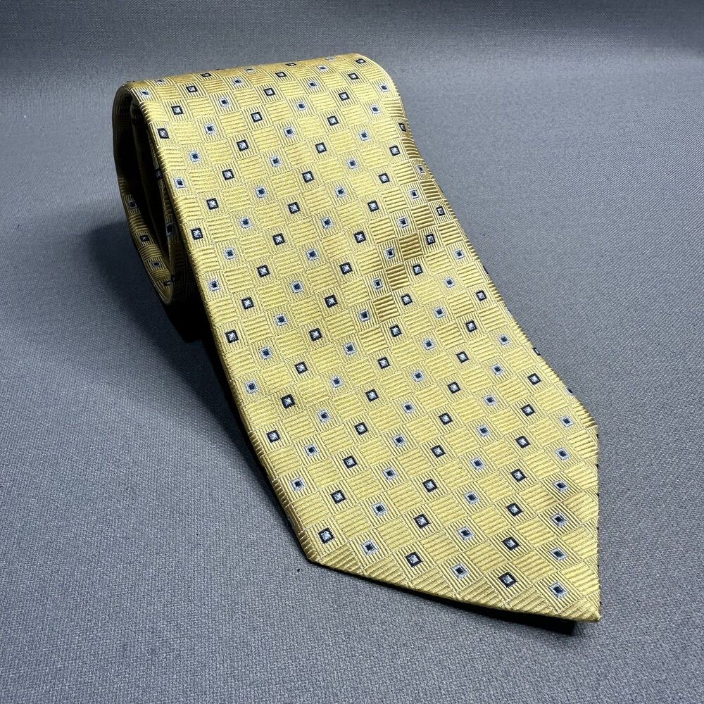 Brooks Brothers 346 Pure Silk Necktie Yellow Geo Print Business Corporate Preppy